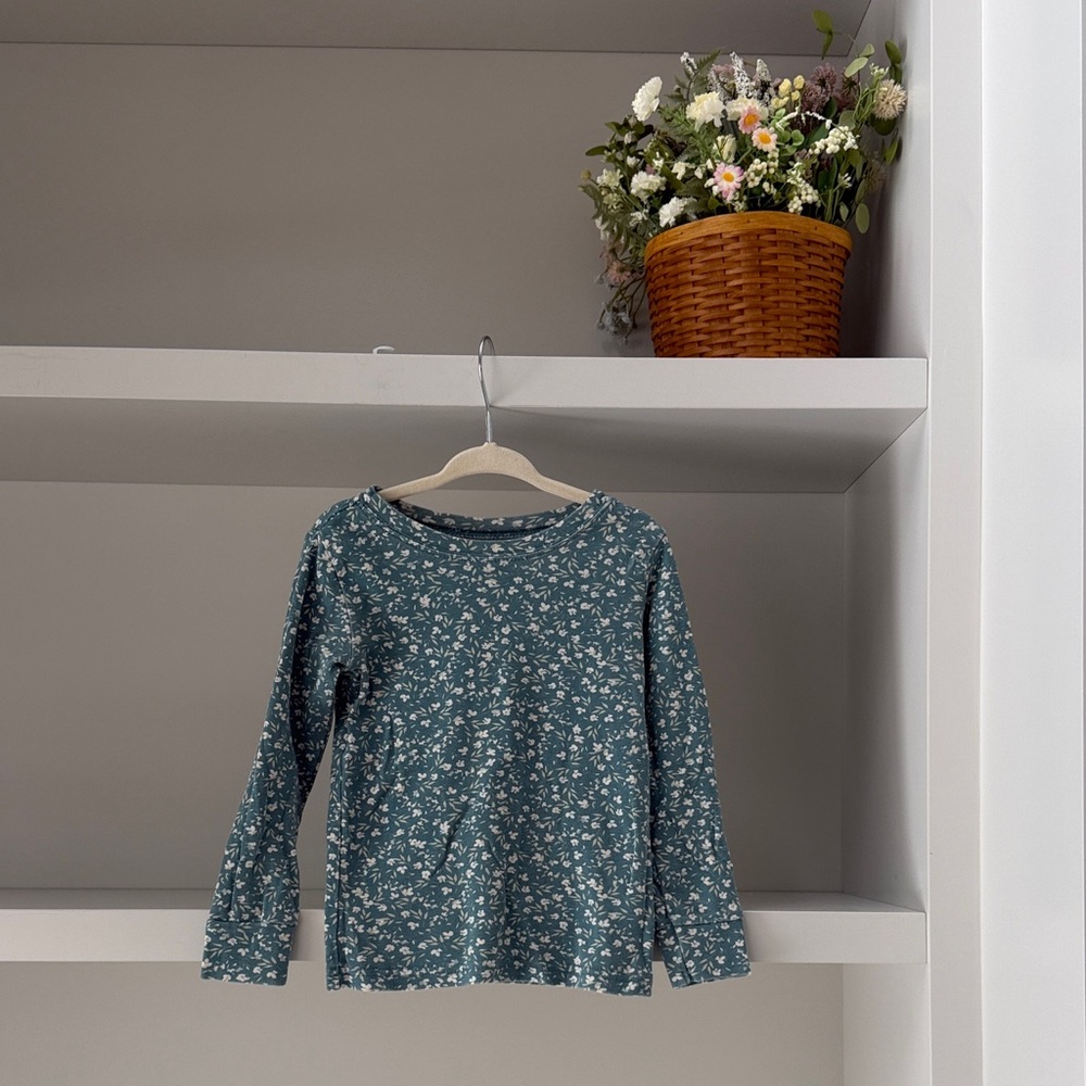 Old Navy Girls' Long-Sleeve Floral Tee - Teal & White